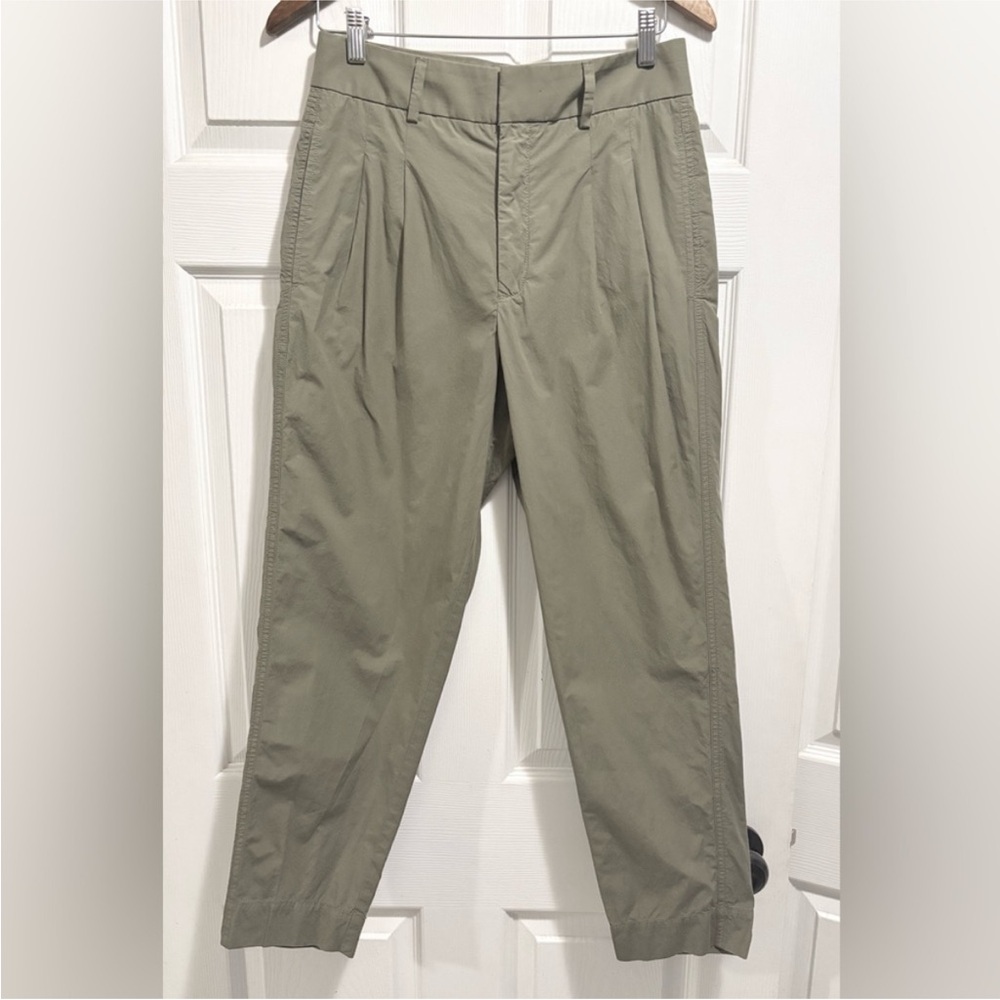 Everlane The Poplin Pleated Taper Pants KALAMATA Army Green Cotton Size 4